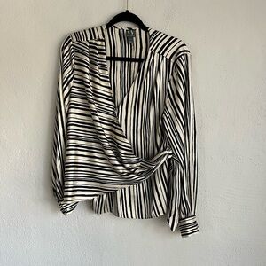 Worthington striped wrap blouse size large